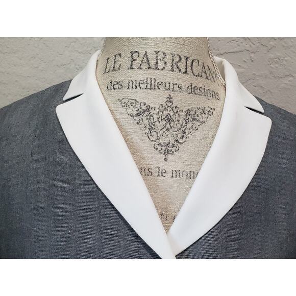 Kasper A S L Petite Gray & White Short Sleeved Hidden Button Up Blazer Shirt - Picture 2 of 10